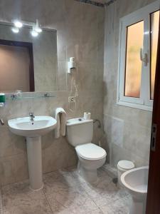 a bathroom with a white toilet and a sink at Hotel Tanausu in Santa Cruz de Tenerife
