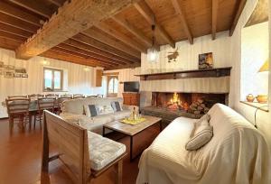 a living room with a couch and a fireplace at Chez escarain in Arette