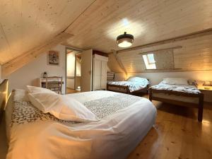 a bedroom with two beds in a attic at Chez escarain in Arette