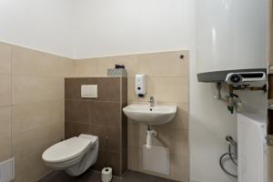 a small bathroom with a toilet and a sink at Apartmány Miromar in Podivín