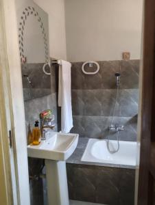 a bathroom with a sink and a shower at Maisonnette KF Golf-Self Catering Apartments in Lubumbashi