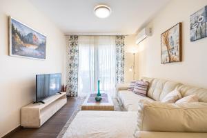 a living room with a couch and a tv at Apartments Horizont in Budva