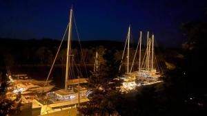 a group of boats docked in a marina at night at Molat Bay View in Molat