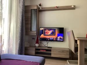 a living room with a flat screen tv on a wall at Všemina apartmán s terasou in Všemina