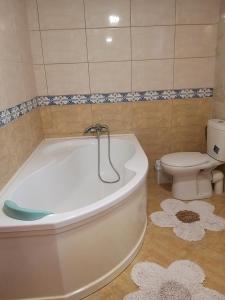 a bathroom with a bath tub and a toilet at Magdaléna Vendégház in Esztergom