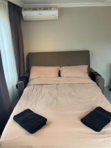 a large bed with two pillows on top of it at Villa Paradiso in Loosdrecht