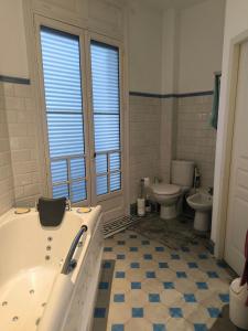 a bathroom with a tub and a toilet at Villa Meyer Demeure Remarquable chambre d'hôtes,Art Déco,standing in Béziers +109 photos
