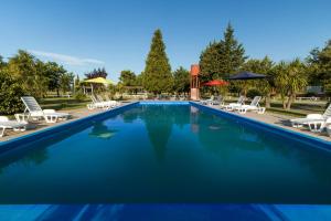 a large swimming pool with chairs and umbrellas at Las Martinas in Colonia del Sacramento