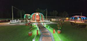 a park at night with domes and potted plants at Maremonti Glamping in Ancarano