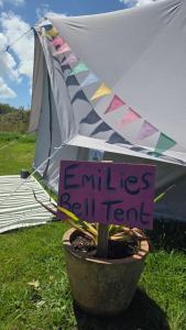 a sign in a pot with a sign in a plant at Emilies Bell Tent in St Ives +12 photos
