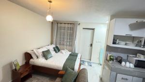 a small bedroom with a bed and a couch at Wattle Residence Ngong in Ngong
