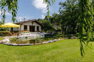 a house with a pond in the yard at Ferienhaus Weiss in Oberschützen