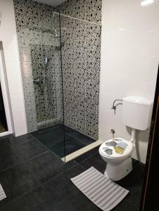 a bathroom with a shower and a toilet at Apartman Vila Vita in Čapljina +14 photos