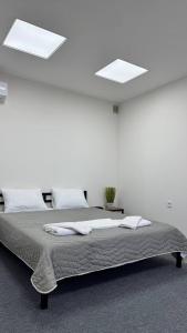 a bedroom with a bed with two pillows on it at Era Maris in Odesa +14 photos