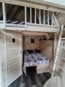 a bedroom with a bunk bed in a wooden cabin at La chaumière ensorcelée in Anor