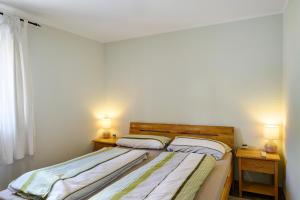 a bedroom with two beds and two lamps on tables at Ferienhaus Reiseoase in Bützow