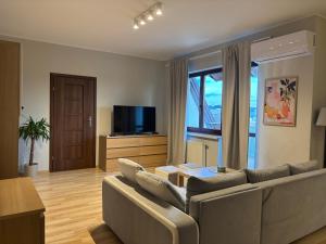 a living room with a couch and a tv at Apartament Królewiecka in Płock