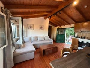 a living room with a couch and a table at Stavroula's House in Argyrádes