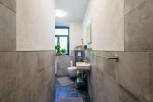 a bathroom with a toilet and a sink at Pfarrgarten in Kippenheim +20 photos