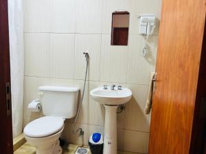 a bathroom with a toilet and a sink at Departamento Centrico Iguazu 2B in Puerto Iguazú