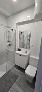 a bathroom with a toilet and a sink and a shower at La Romanilla Garden terrace in Roquetas de Mar