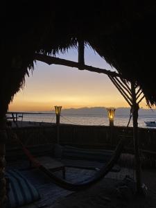 a hammock on the beach with the sunset in the background at Galuma magbul camp in Dahab
