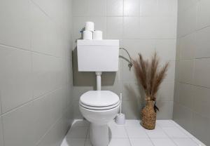 a white bathroom with a toilet and a plant at Danilo Room 1 in Pula +1 photo