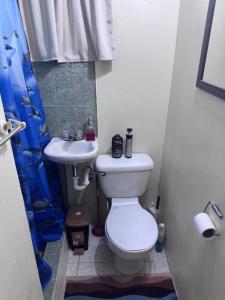a bathroom with a toilet and a sink at Mountain View Apartments in Gros Islet