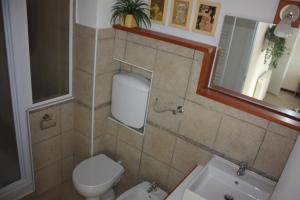 La salle de bains est pourvue de toilettes, d'un lavabo et d'un miroir. dans l'établissement B&B Brixius, à Vérone