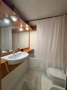 a bathroom with a sink and a toilet at Rifugio Artuik 1400 in Marilleva +12 photos