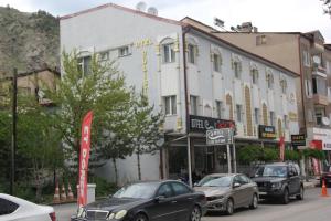 a street with cars parked in front of a building at Gulistan Hotel in Zara