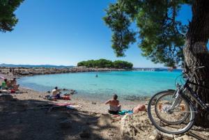 a group of people on a beach near the water at Beach studio KATE - Wake up to the sea, terrace, garden & parking, Murter - Dalmatia in Murter