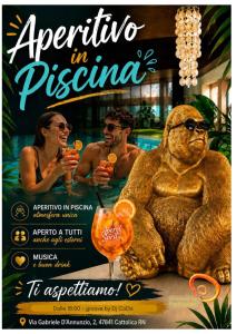 a poster for a resort with aitating monkey in a pool at Hotel Dante in Cattolica