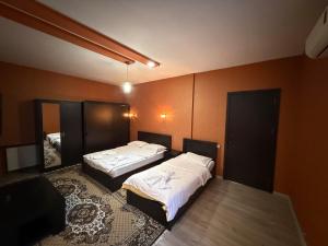 a bedroom with two beds and a mirror at Diuma 5 Guest house in Tbilisi City