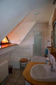 a bathroom with a sink and a toilet at Boddenbrise in Born +23 photos