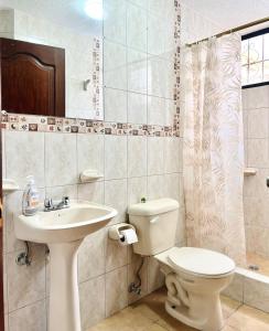 a bathroom with a toilet and a sink at Centrica y Residencial in Ambato +6 photos