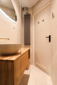 a bathroom with a sink and a shower at City Suite Sneek in Sneek +16 photos