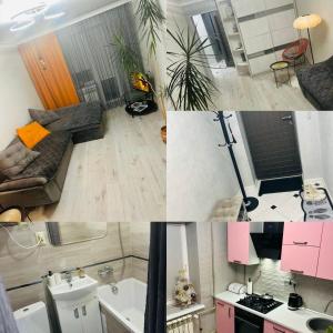 a collage of three pictures of a living room at Comfort VV in Volodymyr-Volynskyi
