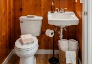 a bathroom with a toilet and a sink at Lakeside Heritage Resort in Carp Lake +44 photos