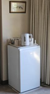 a small refrigerator with a appliance on top of it at Rest-a-While Guest House - Pretoria in Pretoria
