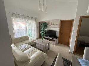 a living room with a couch and a tv at Apartments Eva in Malinska