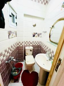 a bathroom with a toilet and a sink at شاليه in Dawwār Abū Maḩrūs +8 photos