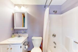 a bathroom with a white toilet and a sink at Champagne Supernova & Ludlow Lax in Ludlow