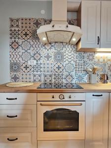 a kitchen with a sink and a stove top oven at Old Village House Brda in Kojsko
