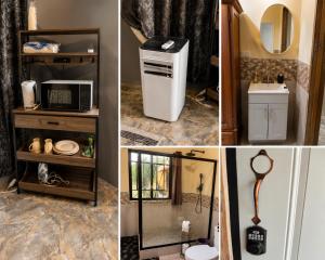 a collage of four pictures of a bathroom at Renee Oasis in Negril