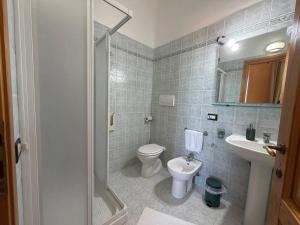 a bathroom with a toilet and a sink at Hotel Villa Porta All'Arco in Volterra