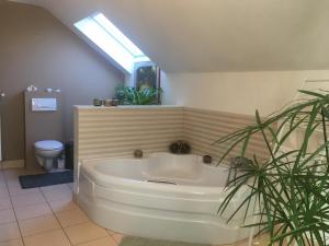 a bathroom with a large tub and a toilet at chambre dans les bois in Namur +6 photos