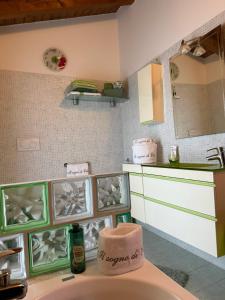 a kitchen with green and white cabinets and a sink at Il sogno di Eda in Mozzate +27 photos