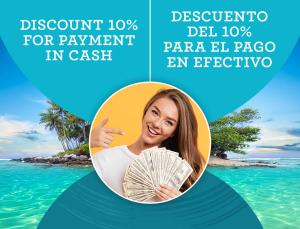 a flyer for a resort for payment in cash at PASADENA VIBES - VILLAS and SUITES - playa LOS CORALES in Punta Cana
