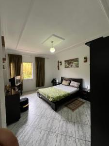 a bedroom with a bed and a tv in it at Dar halouma in Tabarka